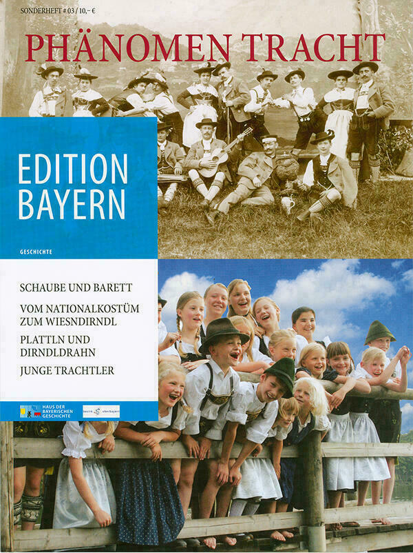 Titelseite des Hefts mit Titel, Beschreibung sowie einem historischen und einem aktuellen Bild von Menschen in Tracht